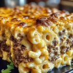 Delicious Mac and Cheese Meatloaf Casserole served on a plate