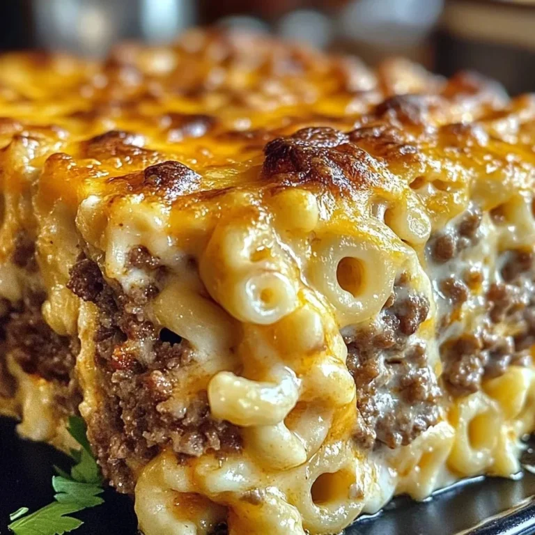 Delicious Mac and Cheese Meatloaf Casserole served on a plate