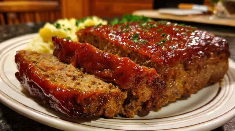 Deliciously cooked classic meatloaf served with mashed potatoes and gravy