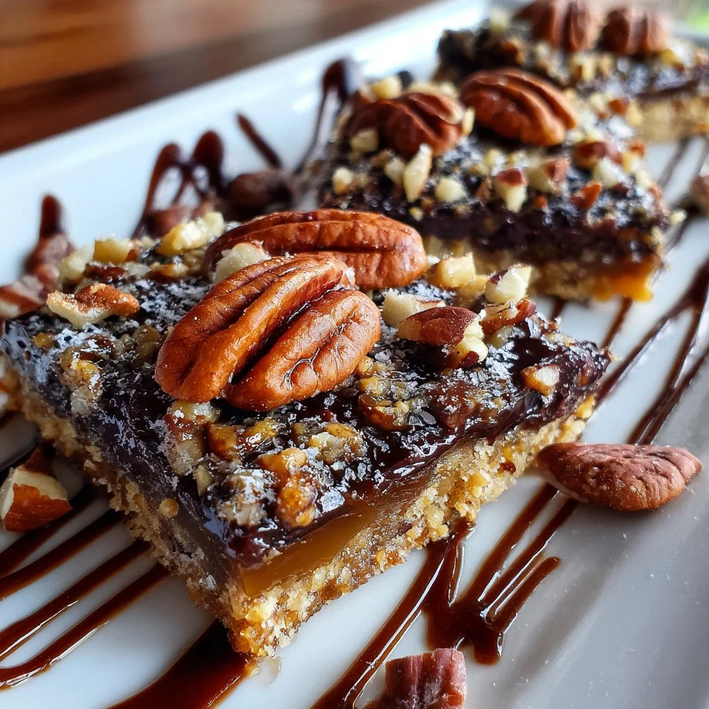 Decadent turtle bars with chocolate, caramel, and nuts for a delicious treat
