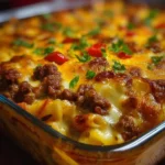 Delicious Hamburger Supreme Casserole served in a dish, garnished with herbs